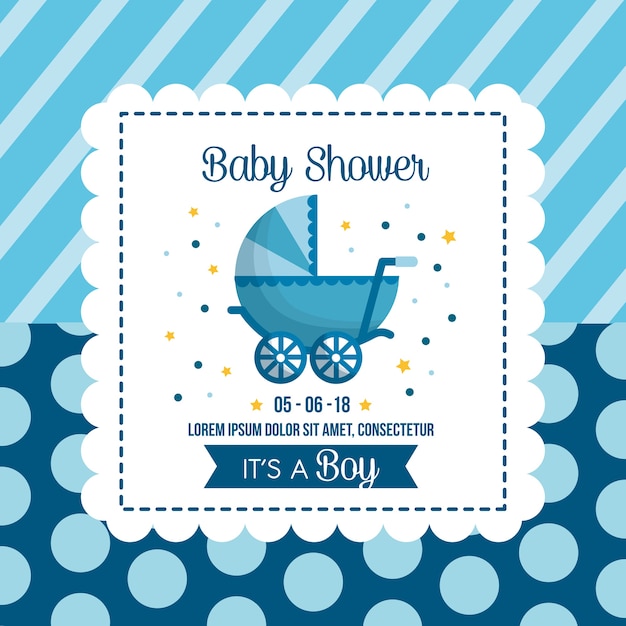 Baby dusche feier hintergrund blasen streifen blau baby wagen glücklich tag