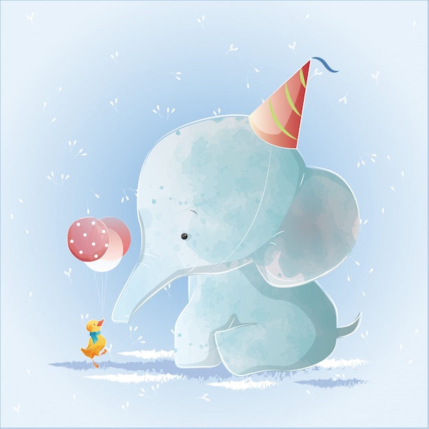 Baby-Elefant, der einen Geburtstag hat