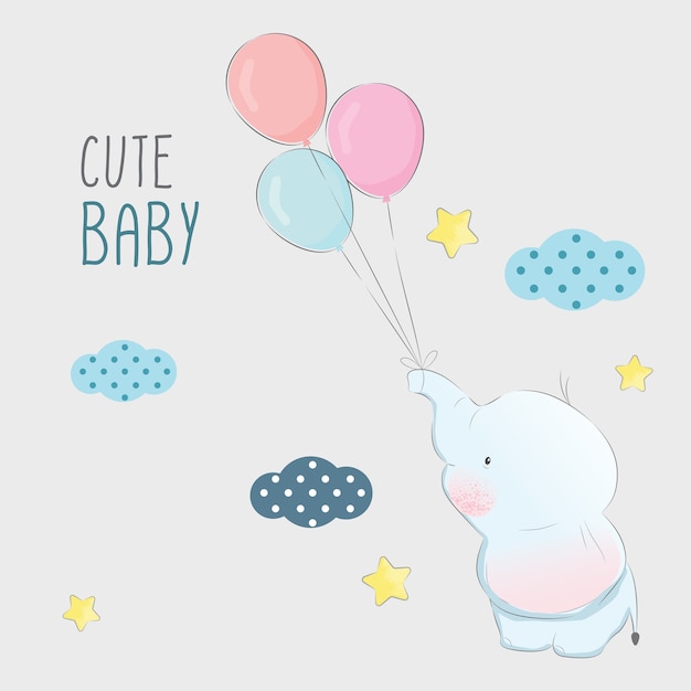 Baby-Elefant, der mit Ballonen spielt