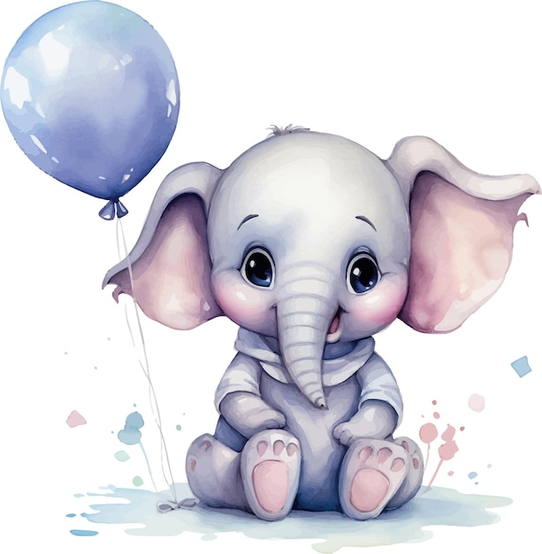 Vektor baby elefant handgezeichneter aquarellballon