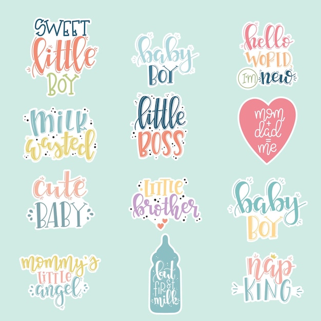 Baby geboren Set Motivationszitat handgezeichnete Typografie Poster Set konzeptionelle handgeschriebene Phrase Craft ...