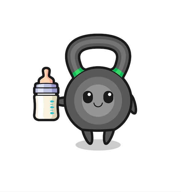 Baby kettleball zeichentrickfigur mit milchflasche