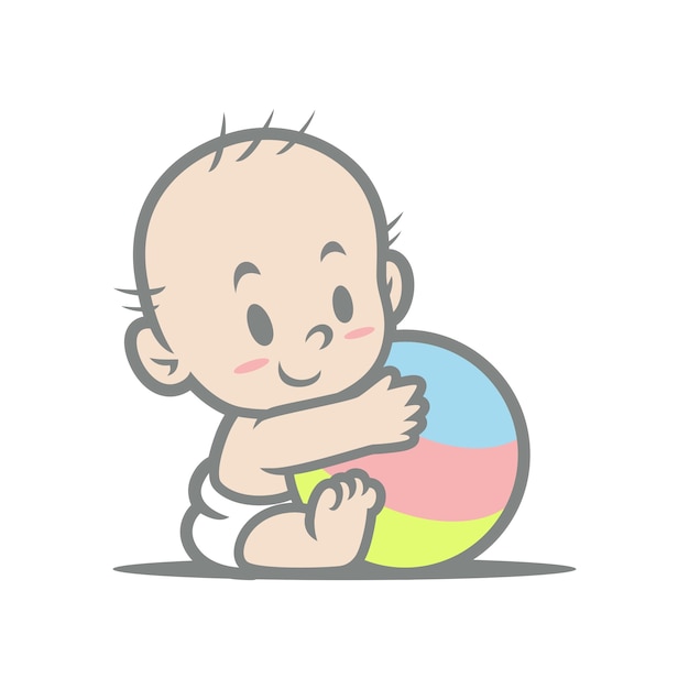 Vektor baby mit ball-maskottchen-design