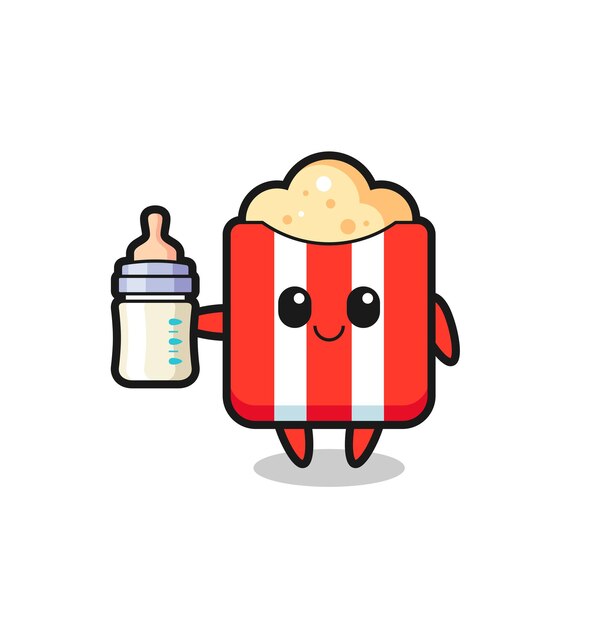 Baby-popcorn-cartoon-figur mit milchflasche