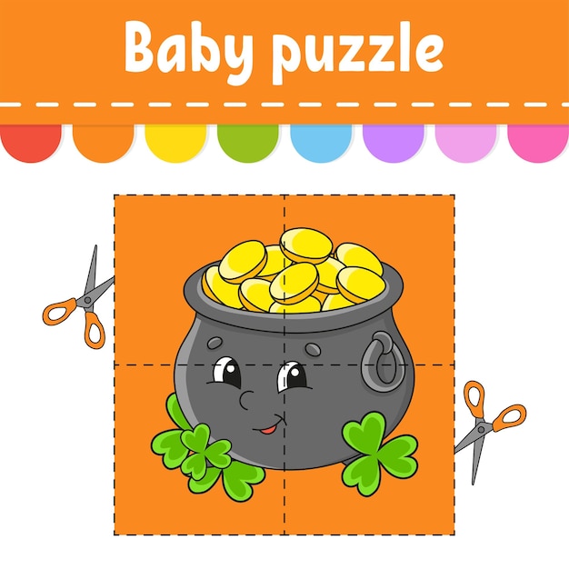 Baby-puzzle einfaches level flash-karten schneiden und spielen farbaktivitäts-arbeitsblatt spiel für kinder-zeichentrickfigur