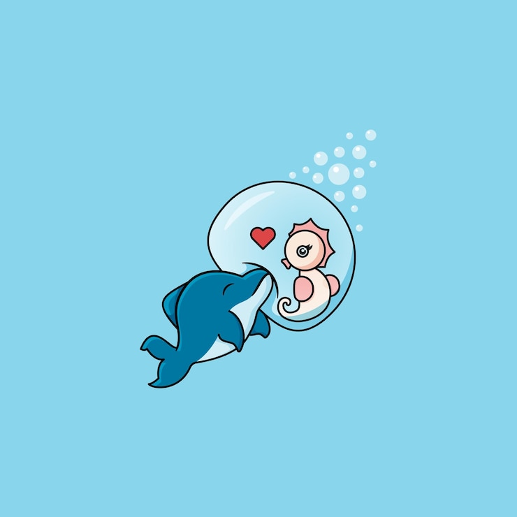 Vektor baby seehorse und seine delfinfreund-illustration