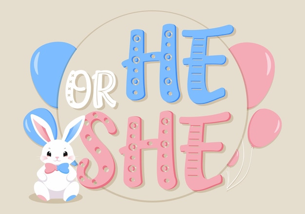 Baby-Shower oder Geschlechtspartei Einladungskarte Geschlechtsparty Schöne Kaninchen und Ballons Vektor-Illustration