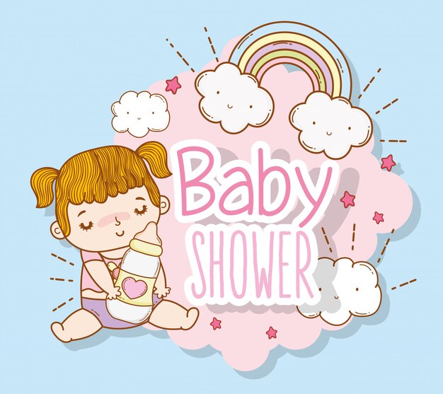 Babydusche mit regenbogen und wolken