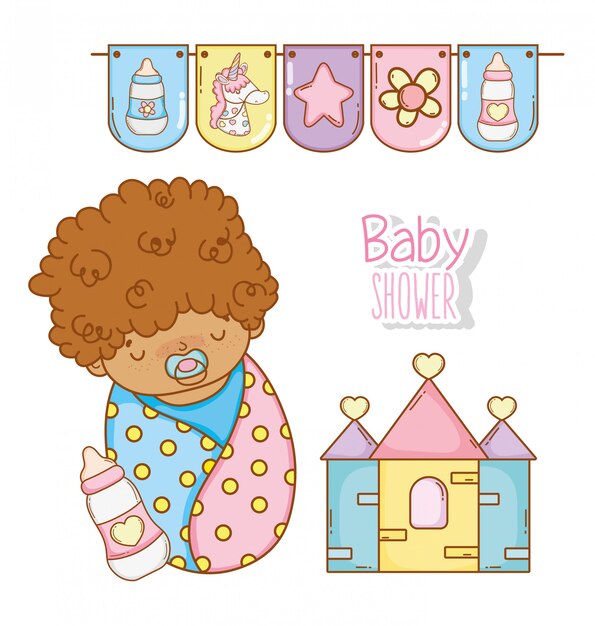 Vektor babydusche mit saugflasche und haus