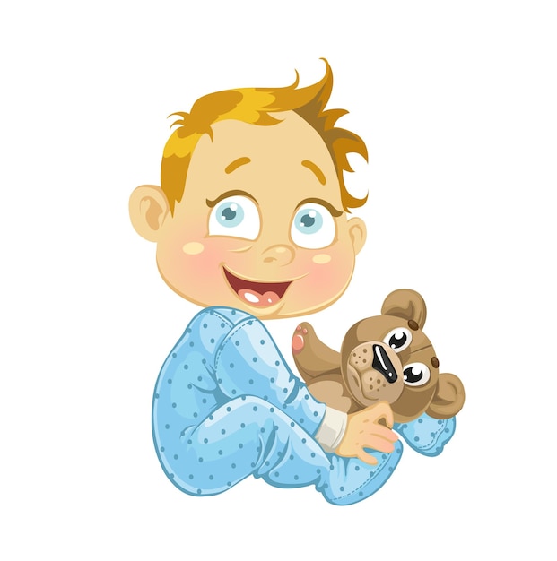 Babyjunge mit einem weichen Spielzeugbären