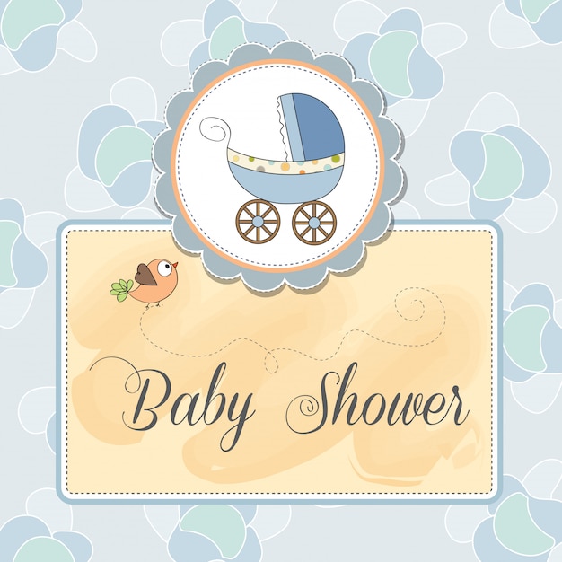 Babymitteilungskarte mit baby und pram