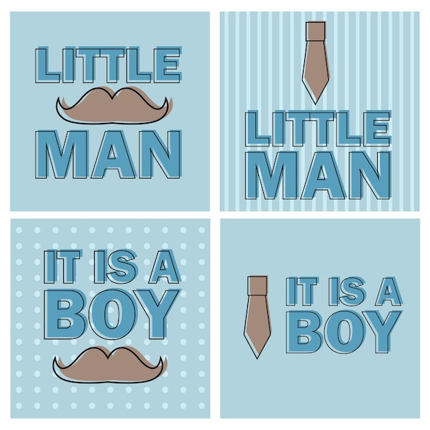 Babypartyjunge - kleiner manneinladungsschablonenvektor - illustration - satz von vier karten