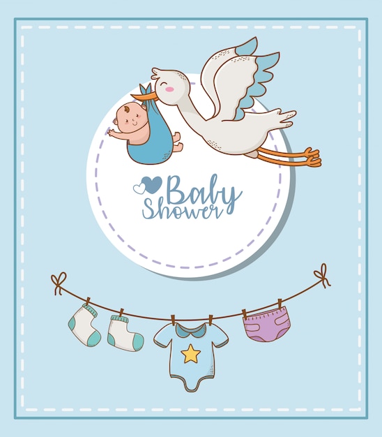 Vektor babypartykarte mit storch