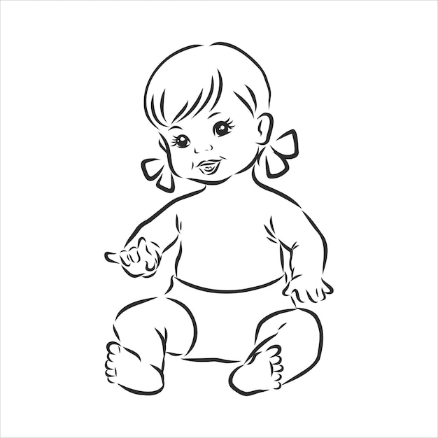 Vektor babypuppe, vektorskizzenillustration. kleines mädchen spielzeug