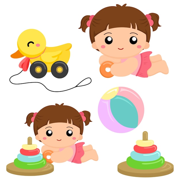 Babys und ihr spielzeug-clipart-set