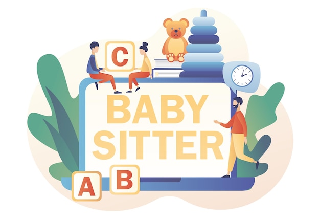 Vektor babysitter-service online. nanny-beruf. babysitting-club. unterstützung bei der kinderbetreuung. familie