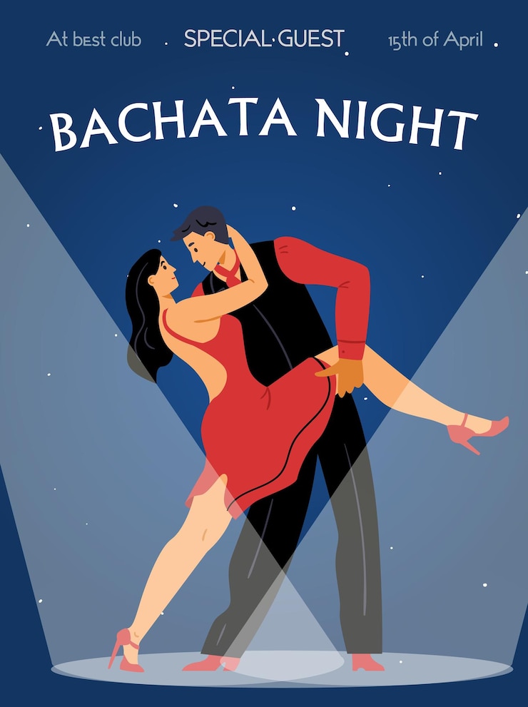 Vektor bachata-nachttanzparty-poster oder flache vektorillustration der einladungskarte