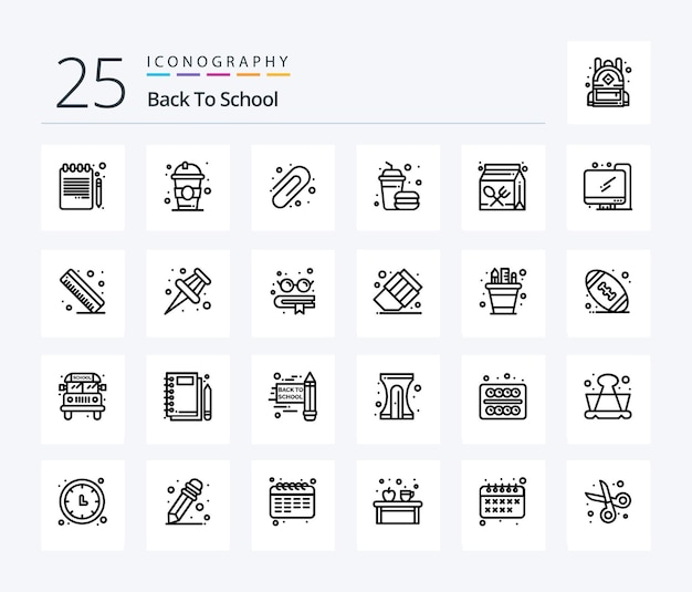 Back to school 25 line icon pack inklusive bildungskarton back to school food drink