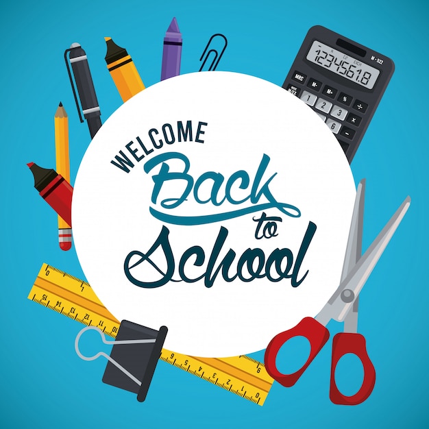 Back to School Banner mit Taschenrechner und Zubehör