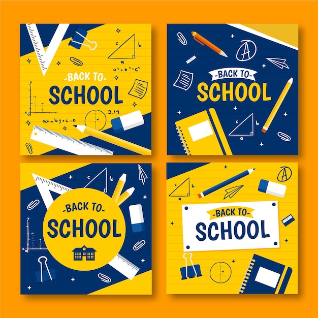 Back to school instagram beiträge in flachem design