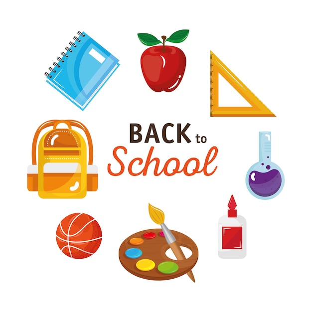 Back to school schriftzug mit set tool herum