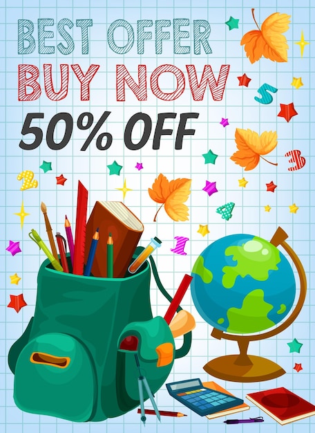 Back to school supplies sale banner einzelhandelsdesign