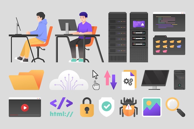 Backend-Elemente im flachen Design