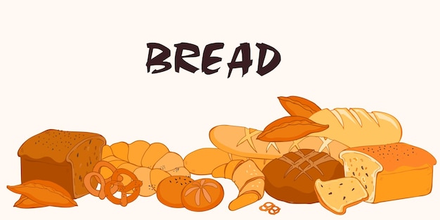 Background von Brot- und Bäckereivektoren für Bäckereien und Lebensmittel- oder Mehlverpackungen