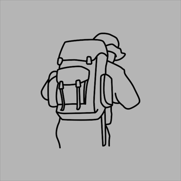 Backpacker monoline abenteuer retro-vektor