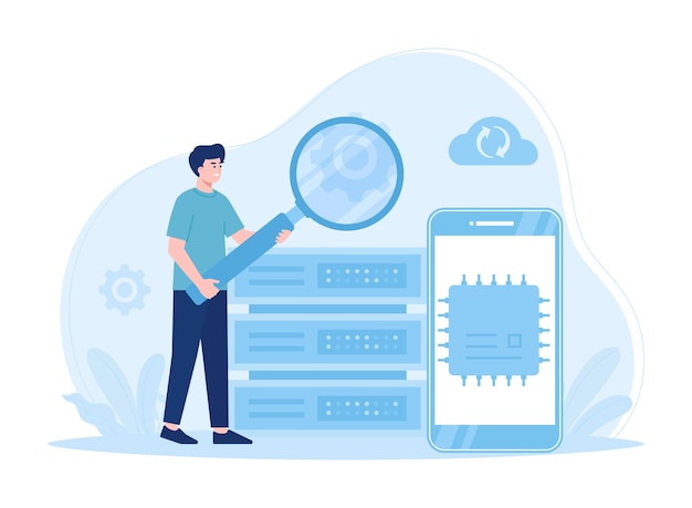 Backup und analyse von big data konzept flache illustration