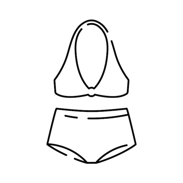 Badebekleidung Damenbekleidung Kollektion Abzeichen Vektor Glamour Strandanzug Damen Bikini Unterwäsche zum Schwimmen Damen Bademode Konzeptlinie Symbole Kontur Illustration Sommer