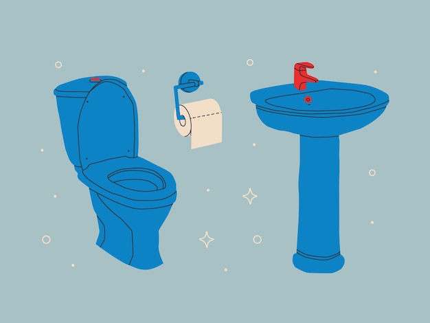 Vektor badezimmermöbel waschbecken toilette und toilettenpapierhalter vektor isolierte illustration