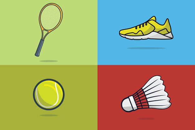 Badminton, tennisball mit schlägervektorillustration.