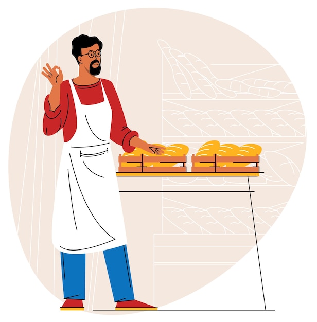 Bäcker in den bäckerei-illustrationen für kleine unternehmen