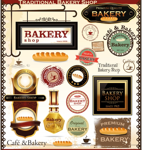Bäckerei abzeichen und etiketten