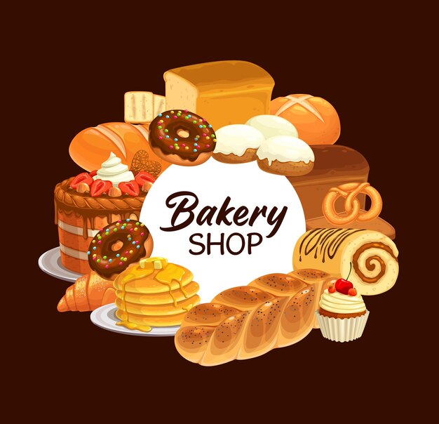Bäckerei-Desserts und Brot-Vektor-Poster