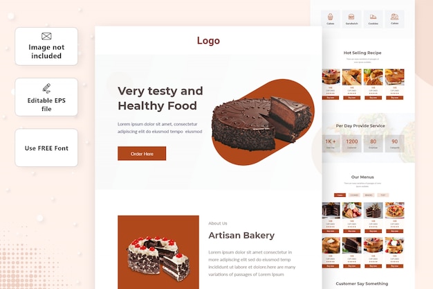 Vektor bäckerei lebensmittel und kuchen verkaufen shop e-mail-vorlage design