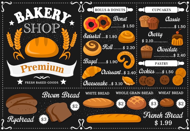 Vektor bäckerei und konditoreikarte