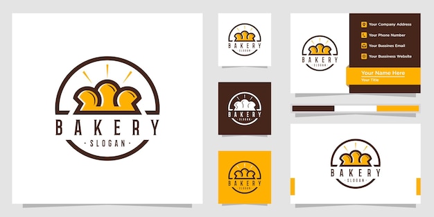 Vektor bäckereibrot und -kuchen entwerfen logo und visitenkartendesign premium-vektor