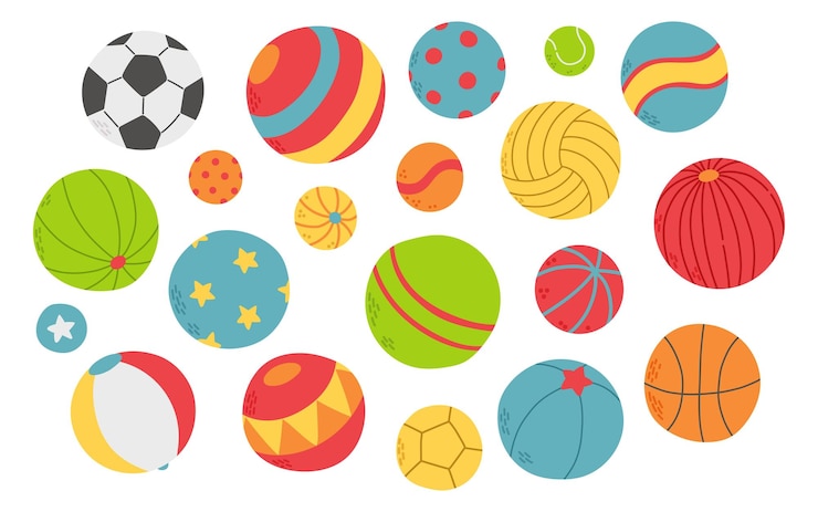 Vektor bälle stellen unterschiedliche sportfarben und größenvektorillustration ein