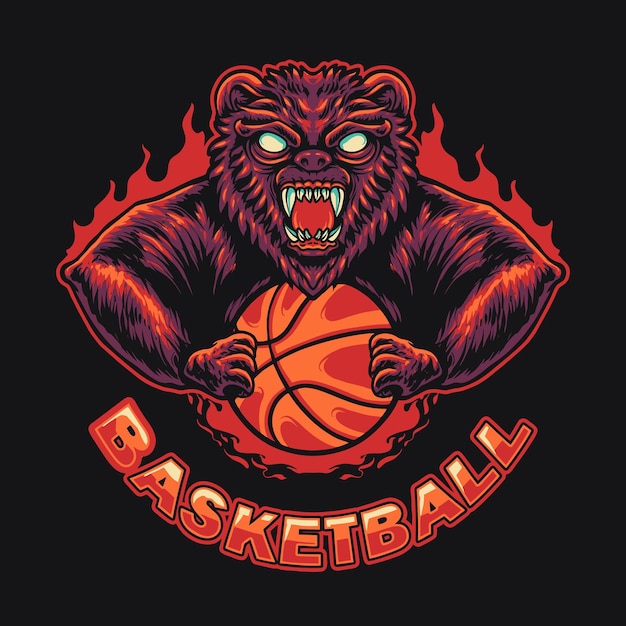 Bär, basketball, maskottchen, logo, vektor, illustration