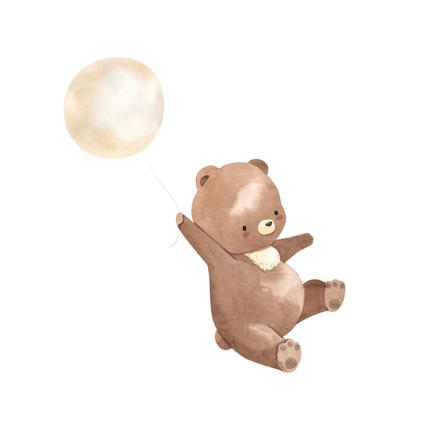 Bär mit Ballonaquarellillustration für Kinder