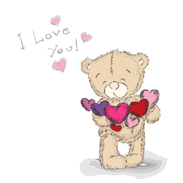 Bär mit Herz Card St. Valentines Day Vector Illustration für eine