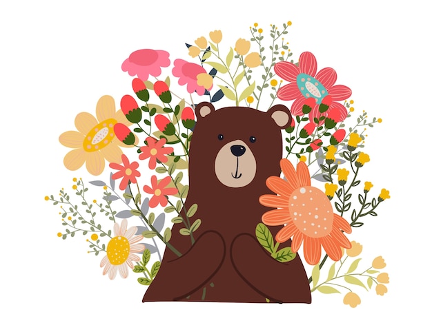 Vektor bär polar mit blumen-gekritzel-illustration