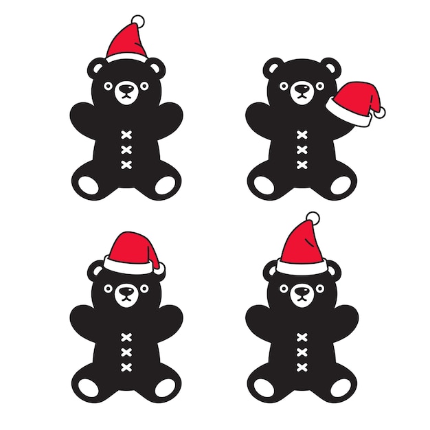 Vektor bär polar weihnachten santa claus hut teddy charakter cartoon