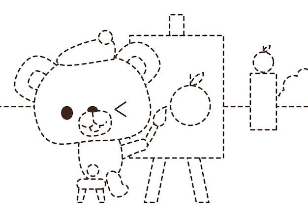 Bärenmalerei-illustration für kinder - gepunktete linie
