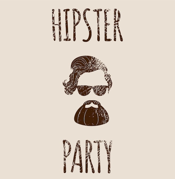 Bärtige hipster-silhouette mit schriftzug - hipster-party. mode vektorillustration env 10 lokalisiert auf weißem hintergrund.