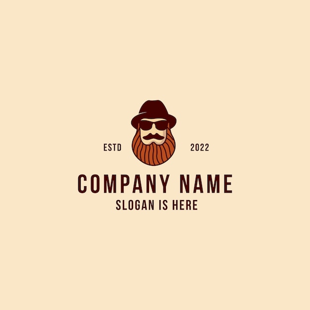 Bärtiger mann logo hipster vintage retro-vektor-symbol-illustration