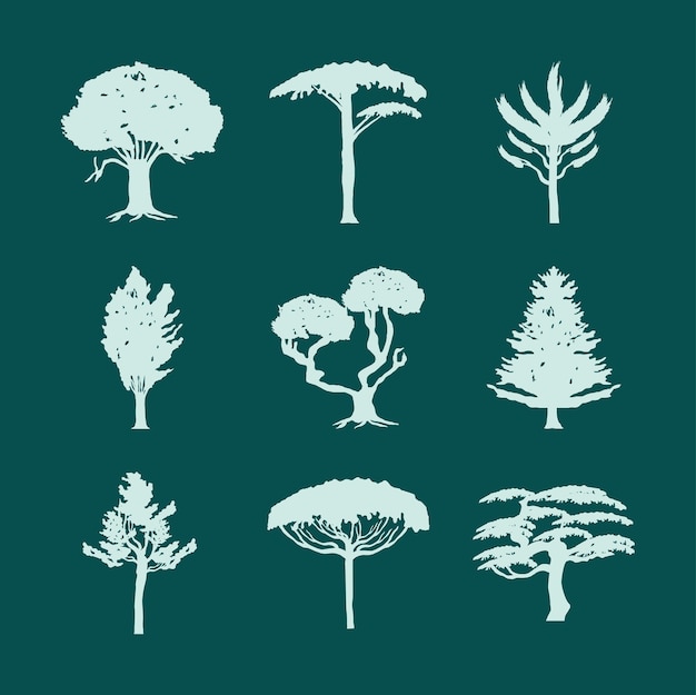 Vektor bäume grüne silhouette botanisches set