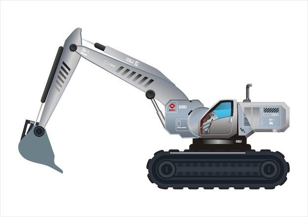 Baggerfahrzeug, Eimer, schwere Werkzeuge, futuristisches Modell, 3D-Vektorillustration